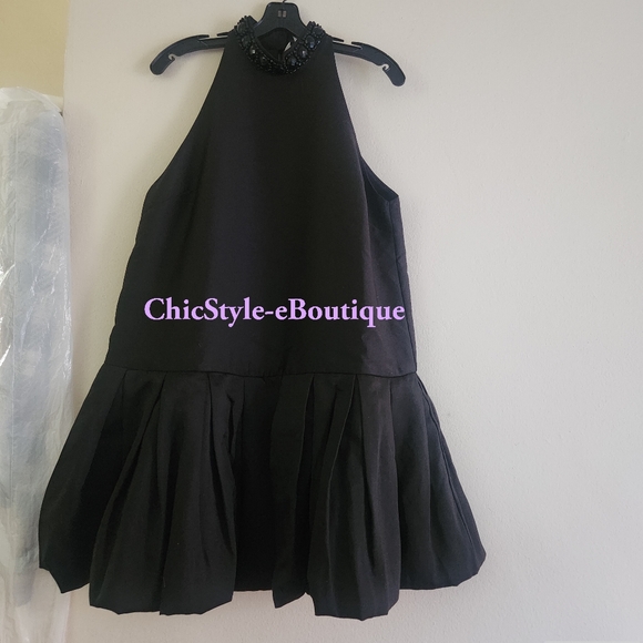 H&M BUBBLE-HEM Dress Bead-embellished Neck H&M Edition Black BNWT - Picture 2 of 7